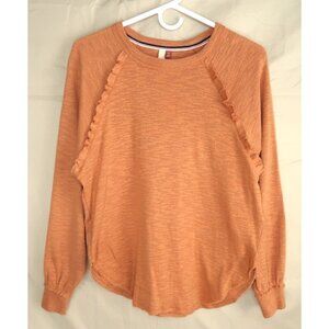 NWT Anthropologie Pilcro Diana Ruffled Raglan Long Sleeve Pullover Orange Sz XXS